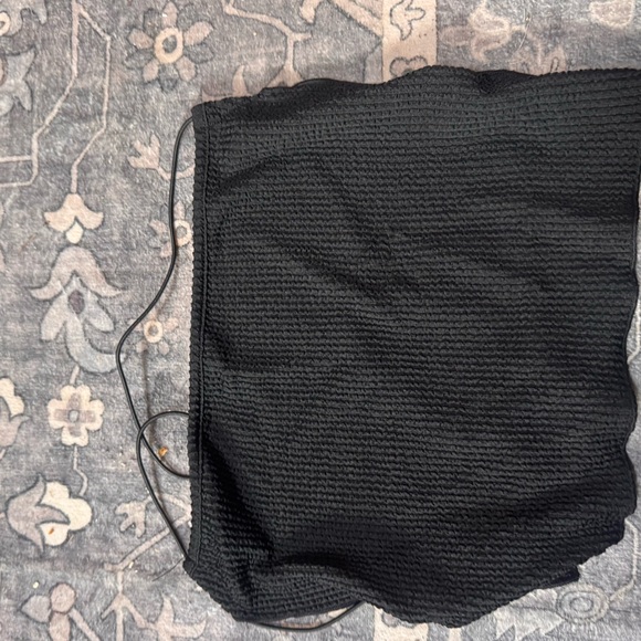 Black Textured Women's Top lace up back - Picture 1 of 2